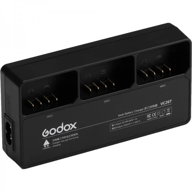 Godox VC26T Cargador triple para bateria VB26 (lámparas V1)