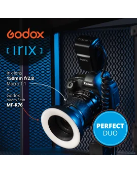 Ensemble macro Irix 150mm + Godox MF-R76 vers Canon EF